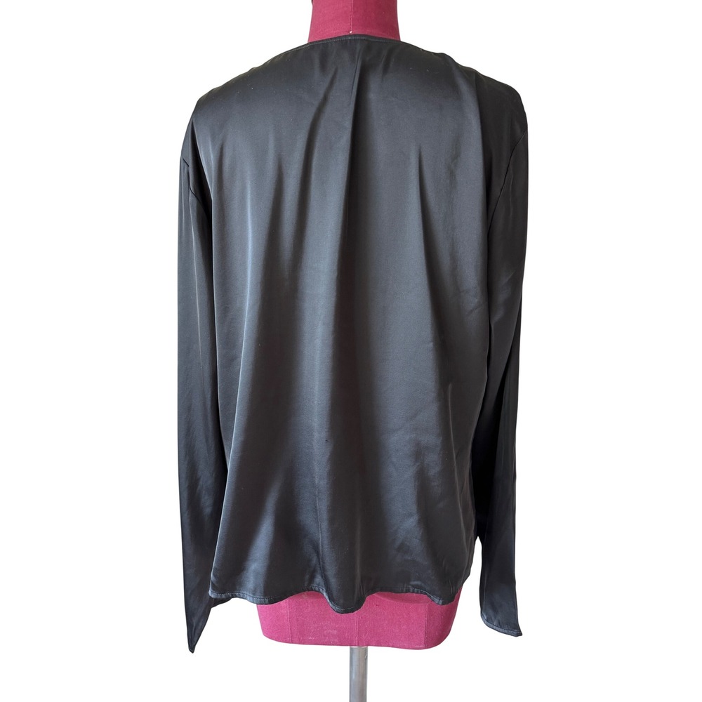 Abercrombie & Fitch Blouse Too Lace Tie Front Satin Long Sleeve Black XL - Picture 5 of 11